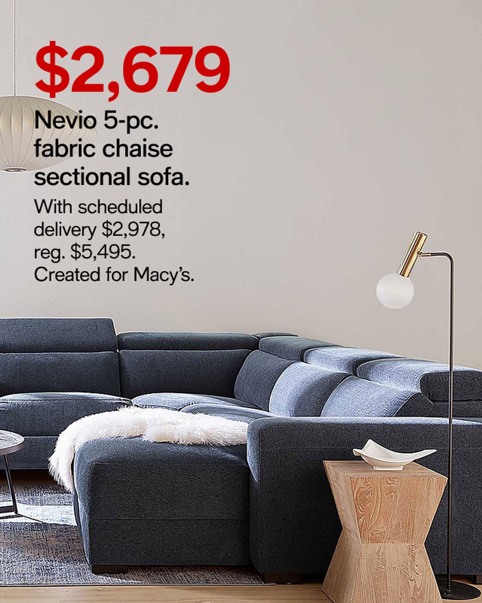 Nevio 5 pc fabric chaise sectional sofa