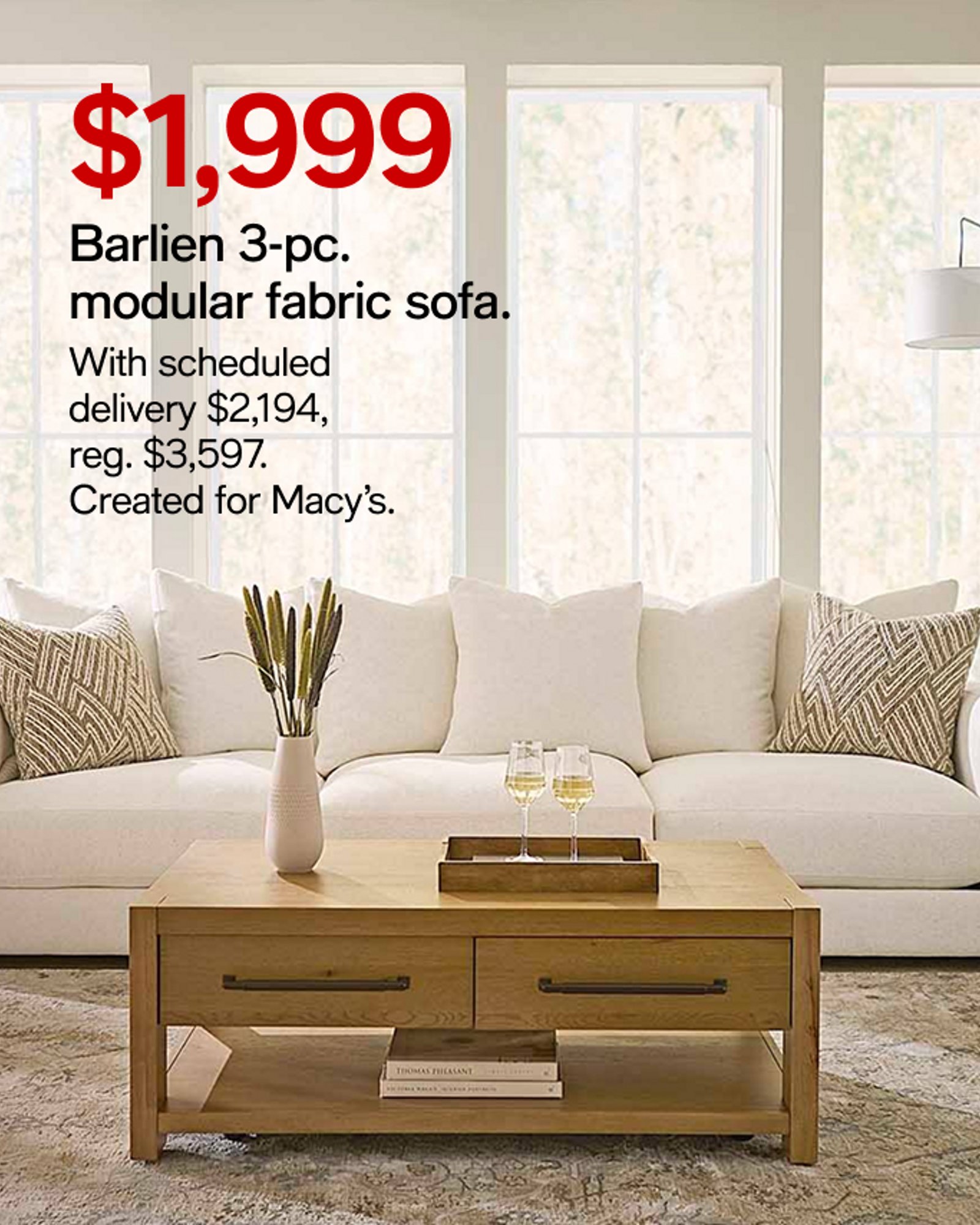 Barlien 3 pc. modular fabric sofa